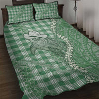 Green Hawaii Palaka Cowboy Turtle Quilt Bed Set Hawaiian Paniolo Puakenikeni Maile Lei DT05 Green - Polynesian Pride