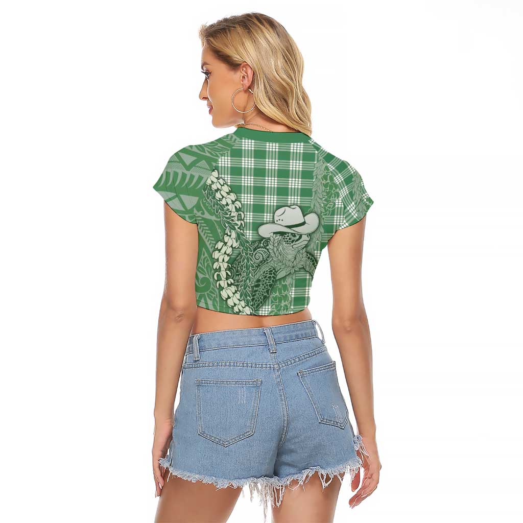 Green Hawaii Palaka Cowboy Turtle Raglan Cropped T Shirt Hawaiian Paniolo Puakenikeni Maile Lei DT05 - Polynesian Pride