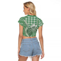 Green Hawaii Palaka Cowboy Turtle Raglan Cropped T Shirt Hawaiian Paniolo Puakenikeni Maile Lei DT05 - Polynesian Pride