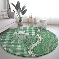 Green Hawaii Palaka Cowboy Turtle Round Carpet Hawaiian Paniolo Puakenikeni Maile Lei DT05 - Polynesian Pride