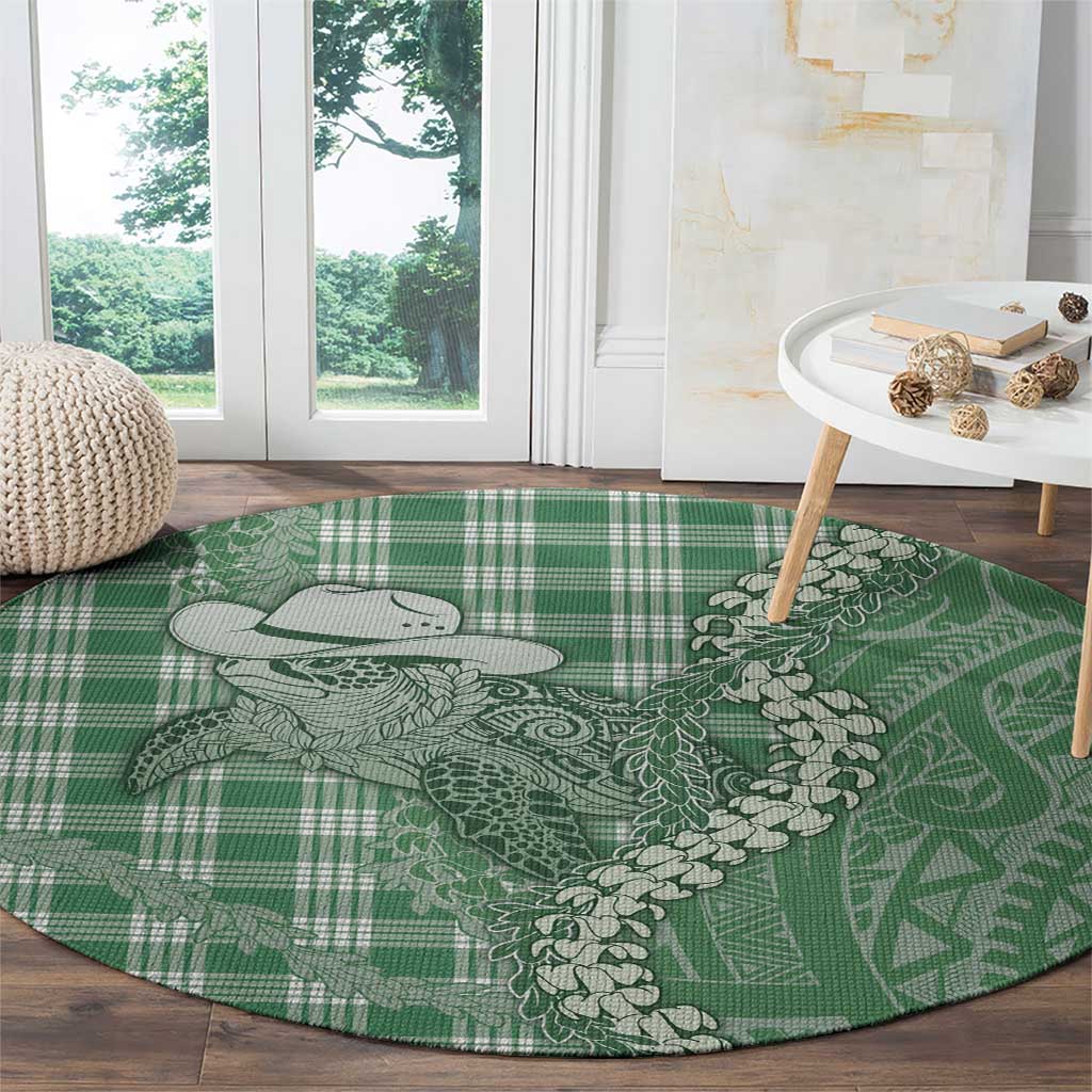 Green Hawaii Palaka Cowboy Turtle Round Carpet Hawaiian Paniolo Puakenikeni Maile Lei DT05 - Polynesian Pride