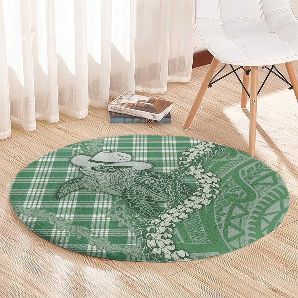 Green Hawaii Palaka Cowboy Turtle Round Carpet Hawaiian Paniolo Puakenikeni Maile Lei DT05 - Polynesian Pride