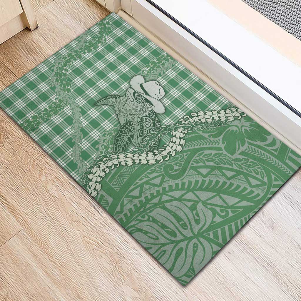 Green Hawaii Palaka Cowboy Turtle Rubber Doormat Hawaiian Paniolo Puakenikeni Maile Lei DT05 - Polynesian Pride