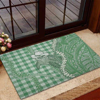 Green Hawaii Palaka Cowboy Turtle Rubber Doormat Hawaiian Paniolo Puakenikeni Maile Lei DT05 - Polynesian Pride