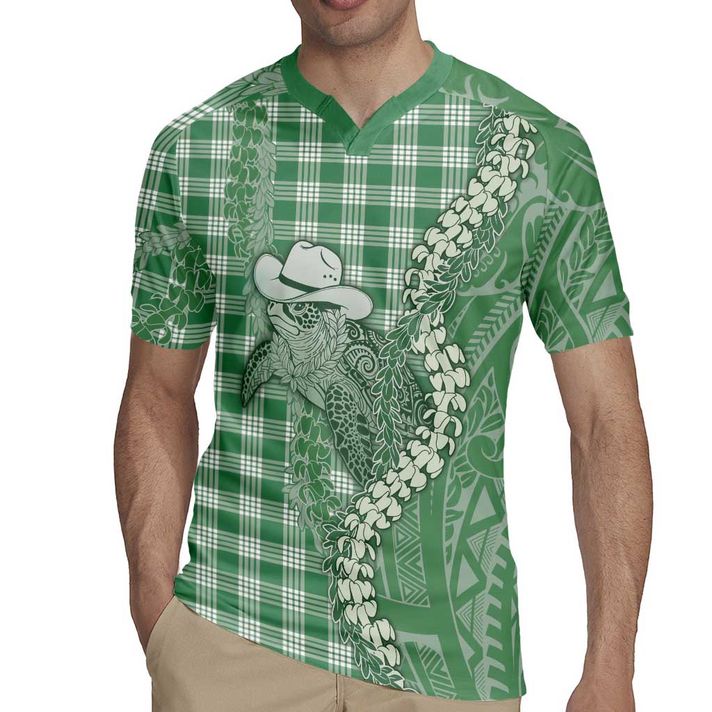 Green Hawaii Palaka Cowboy Turtle Rugby Jersey Hawaiian Paniolo Puakenikeni Maile Lei DT05 - Polynesian Pride