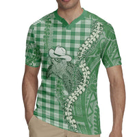 Green Hawaii Palaka Cowboy Turtle Rugby Jersey Hawaiian Paniolo Puakenikeni Maile Lei DT05 - Polynesian Pride