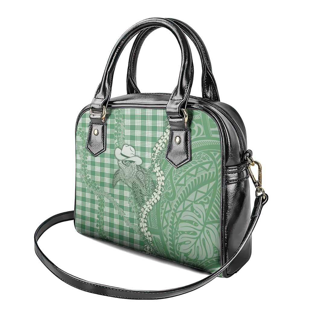Green Hawaii Palaka Cowboy Turtle Shoulder Handbag Hawaiian Paniolo Puakenikeni Maile Lei DT05 - Polynesian Pride