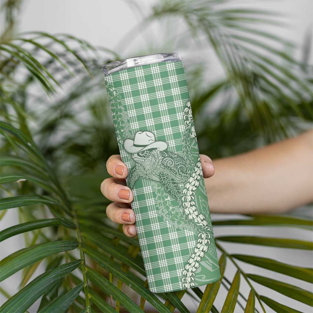 Green Hawaii Palaka Cowboy Turtle Skinny Tumbler Hawaiian Paniolo Puakenikeni Maile Lei DT05 - Polynesian Pride