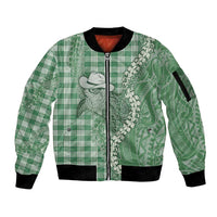 Green Hawaii Palaka Cowboy Turtle Sleeve Zip Bomber Jacket Hawaiian Paniolo Puakenikeni Maile Lei DT05 Unisex Green - Polynesian Pride
