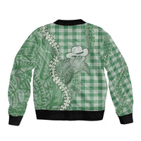 Green Hawaii Palaka Cowboy Turtle Sleeve Zip Bomber Jacket Hawaiian Paniolo Puakenikeni Maile Lei DT05 - Polynesian Pride
