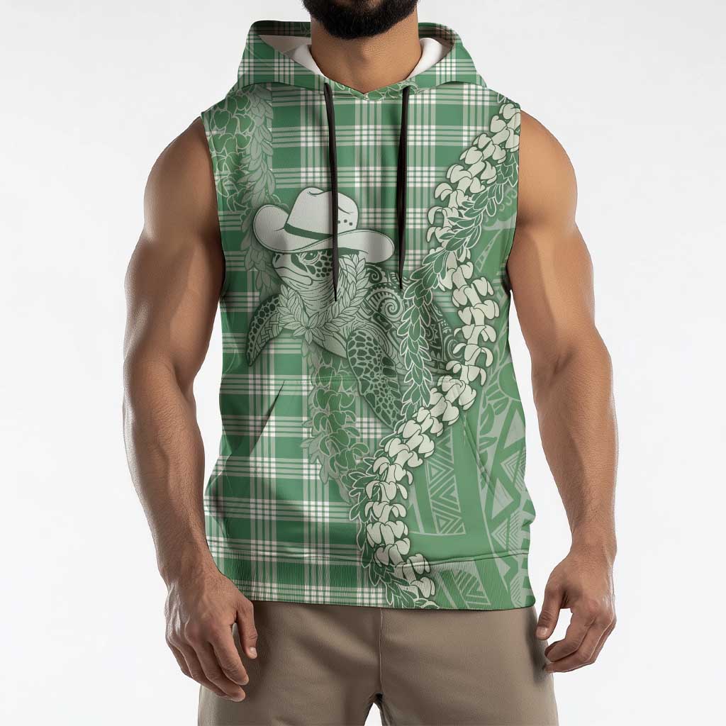 Green Hawaii Palaka Cowboy Turtle Sleeveless Hoodie Hawaiian Paniolo Puakenikeni Maile Lei DT05 - Polynesian Pride