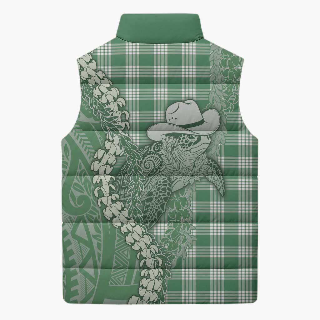 Green Hawaii Palaka Cowboy Turtle Sleeveless Puffer Jacket Hawaiian Paniolo Puakenikeni Maile Lei DT05 - Polynesian Pride