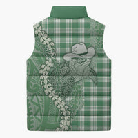 Green Hawaii Palaka Cowboy Turtle Sleeveless Puffer Jacket Hawaiian Paniolo Puakenikeni Maile Lei DT05 - Polynesian Pride