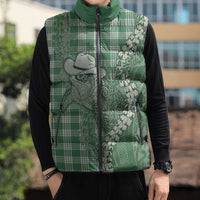 Green Hawaii Palaka Cowboy Turtle Sleeveless Puffer Jacket Hawaiian Paniolo Puakenikeni Maile Lei DT05 - Polynesian Pride