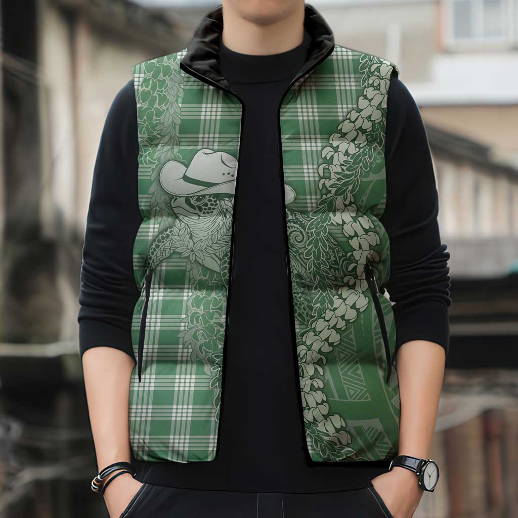 Green Hawaii Palaka Cowboy Turtle Sleeveless Puffer Jacket Hawaiian Paniolo Puakenikeni Maile Lei DT05 - Polynesian Pride