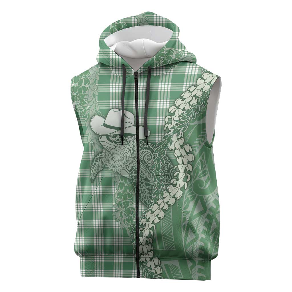 Green Hawaii Palaka Cowboy Turtle Sleeveless Zip Hoodie Hawaiian Paniolo Puakenikeni Maile Lei DT05 Green - Polynesian Pride