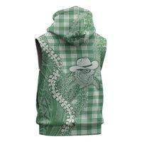 Green Hawaii Palaka Cowboy Turtle Sleeveless Zip Hoodie Hawaiian Paniolo Puakenikeni Maile Lei DT05 - Polynesian Pride