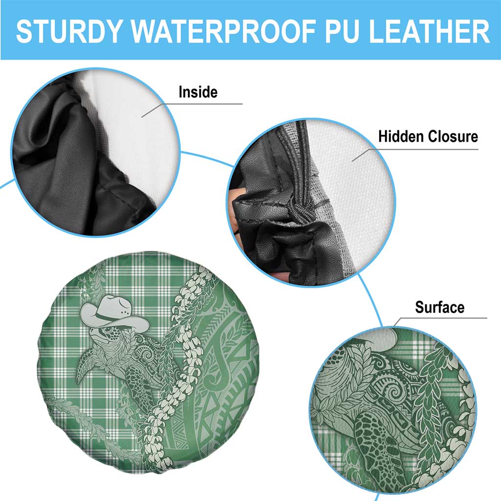 Green Hawaii Palaka Cowboy Turtle Spare Tire Cover Hawaiian Paniolo Puakenikeni Maile Lei DT05 - Polynesian Pride