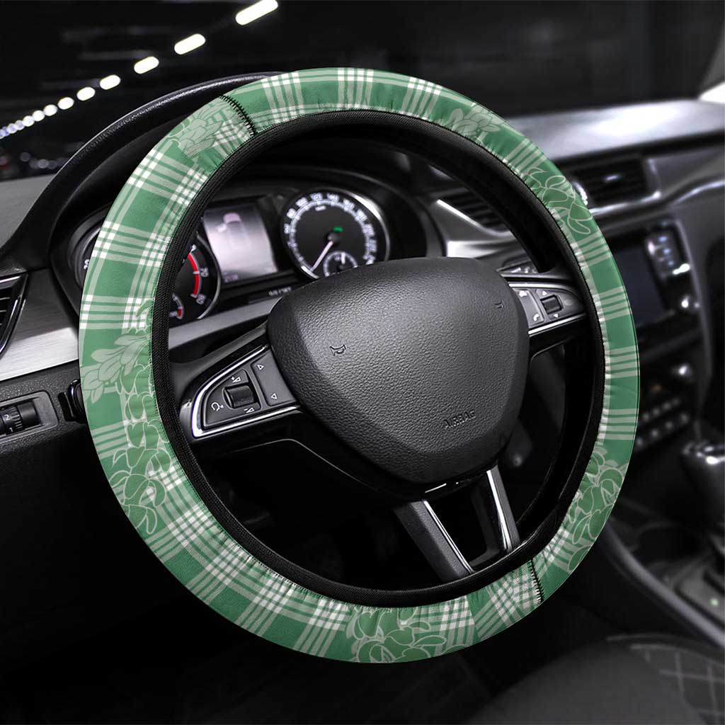 Green Hawaii Palaka Cowboy Turtle Steering Wheel Cover Hawaiian Paniolo Puakenikeni Maile Lei DT05 Universal Fit Green - Polynesian Pride
