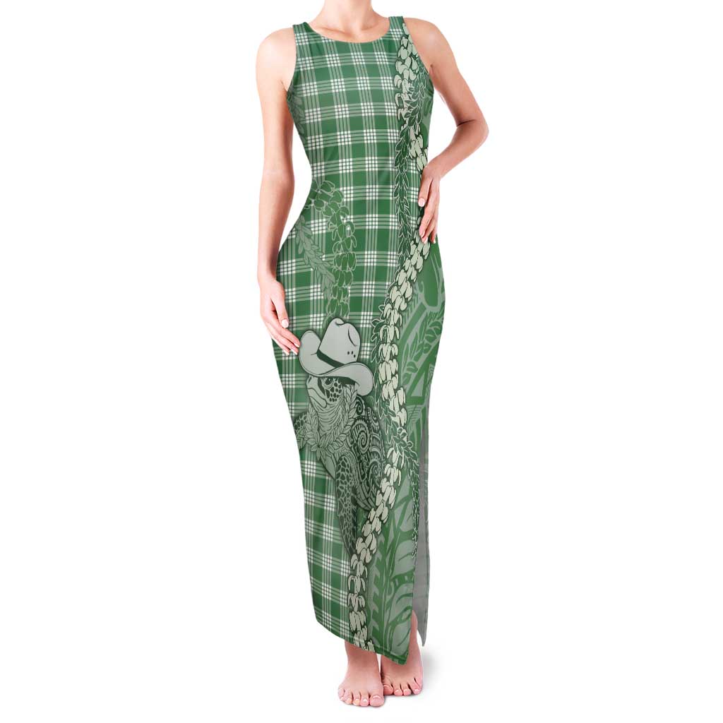 Green Hawaii Palaka Cowboy Turtle Tank Maxi Dress Hawaiian Paniolo Puakenikeni Maile Lei DT05 Women Green - Polynesian Pride