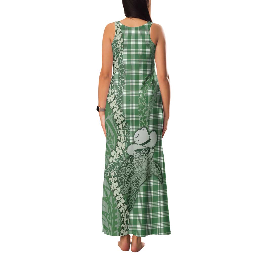 Green Hawaii Palaka Cowboy Turtle Tank Maxi Dress Hawaiian Paniolo Puakenikeni Maile Lei DT05 - Polynesian Pride