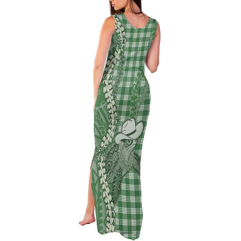 Green Hawaii Palaka Cowboy Turtle Tank Maxi Dress Hawaiian Paniolo Puakenikeni Maile Lei DT05 - Polynesian Pride