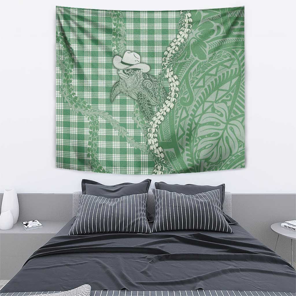 Green Hawaii Palaka Cowboy Turtle Tapestry Hawaiian Paniolo Puakenikeni Maile Lei DT05 - Polynesian Pride