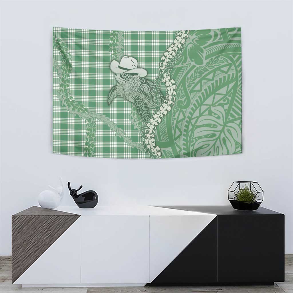Green Hawaii Palaka Cowboy Turtle Tapestry Hawaiian Paniolo Puakenikeni Maile Lei DT05 - Polynesian Pride