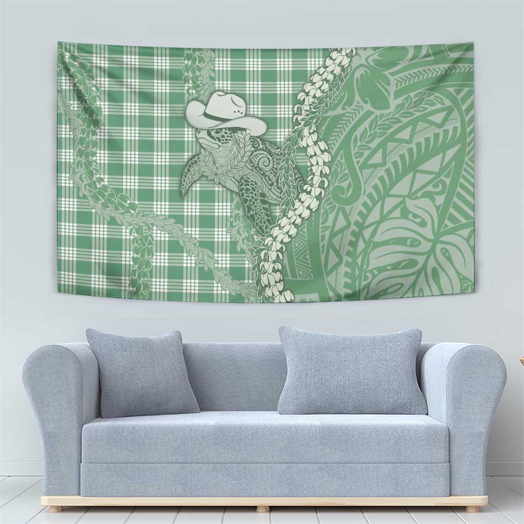 Green Hawaii Palaka Cowboy Turtle Tapestry Hawaiian Paniolo Puakenikeni Maile Lei DT05 - Polynesian Pride