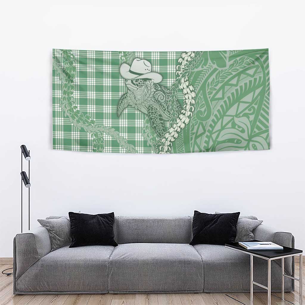Green Hawaii Palaka Cowboy Turtle Tapestry Hawaiian Paniolo Puakenikeni Maile Lei DT05 - Polynesian Pride