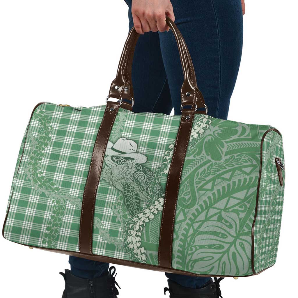 Green Hawaii Palaka Cowboy Turtle Travel Bag Hawaiian Paniolo Puakenikeni Maile Lei DT05 - Polynesian Pride