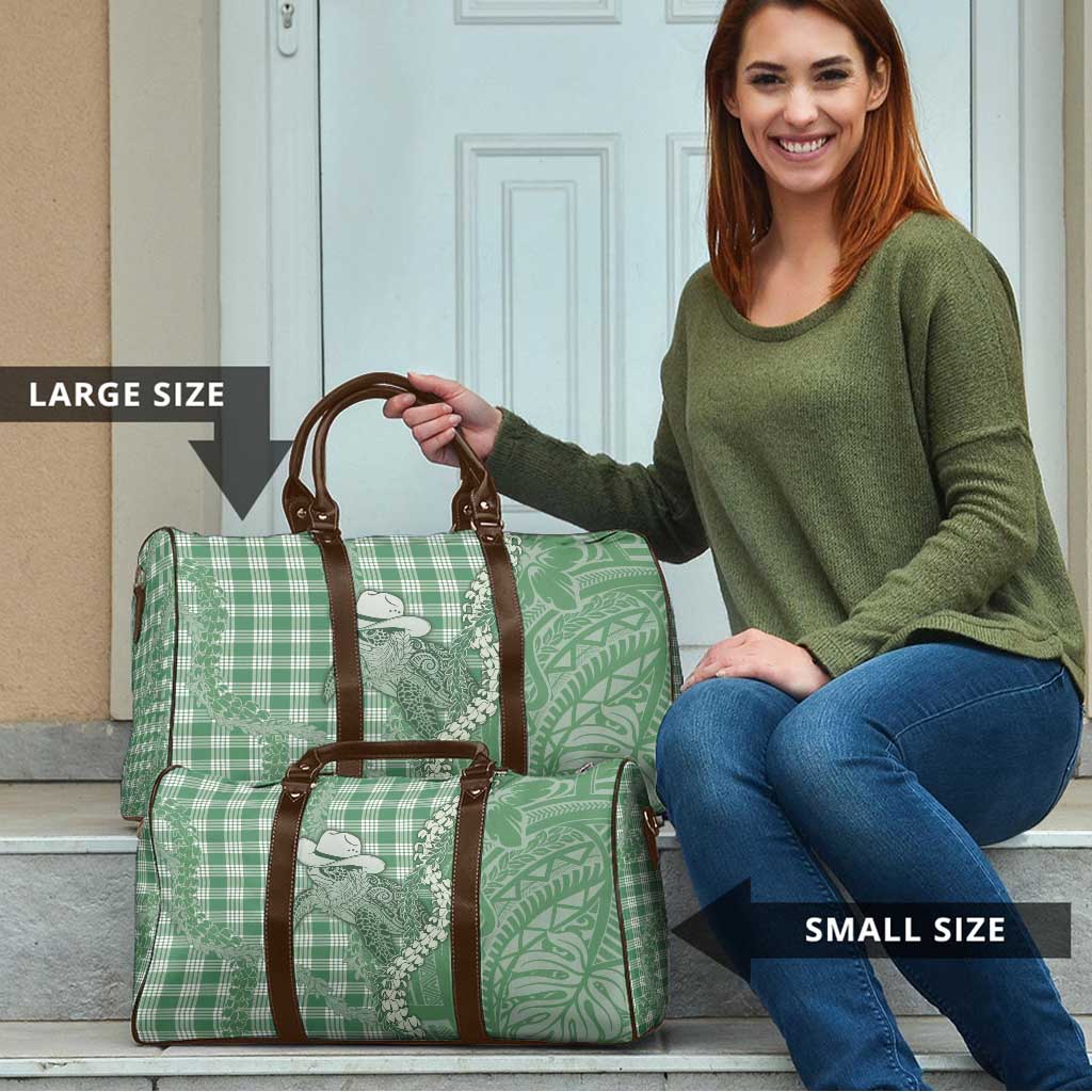 Green Hawaii Palaka Cowboy Turtle Travel Bag Hawaiian Paniolo Puakenikeni Maile Lei DT05 - Polynesian Pride