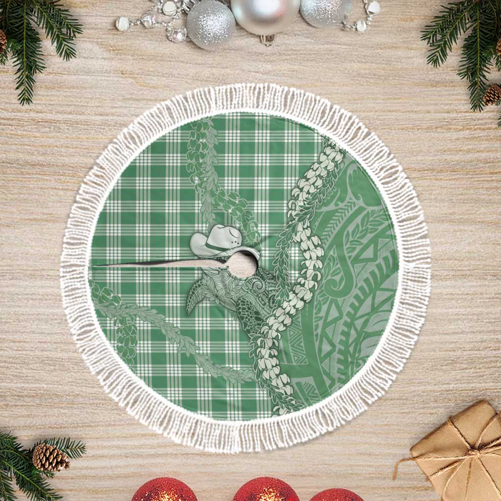 Green Hawaii Palaka Cowboy Turtle Tree Skirt Hawaiian Paniolo Puakenikeni Maile Lei DT05 Fringed Green - Polynesian Pride