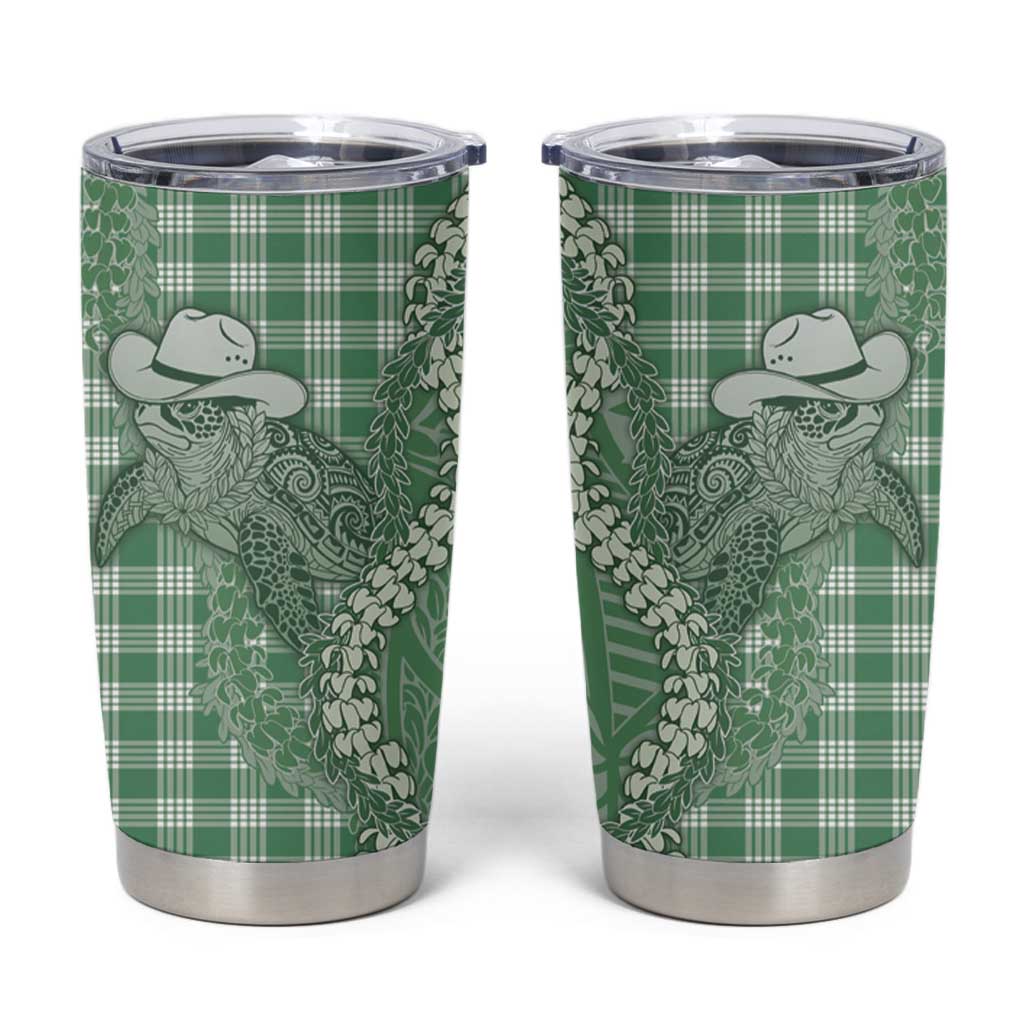 Green Hawaii Palaka Cowboy Turtle Tumbler Cup Hawaiian Paniolo Puakenikeni Maile Lei DT05 Green - Polynesian Pride