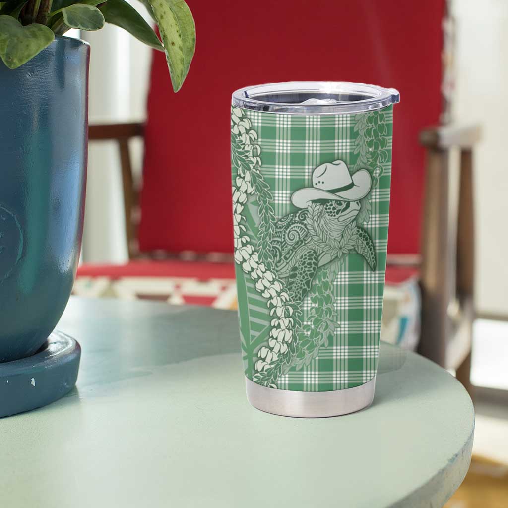 Green Hawaii Palaka Cowboy Turtle Tumbler Cup Hawaiian Paniolo Puakenikeni Maile Lei DT05 - Polynesian Pride