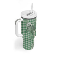 Green Hawaii Palaka Cowboy Turtle Tumbler With Handle Hawaiian Paniolo Puakenikeni Maile Lei DT05 - Polynesian Pride