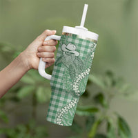 Green Hawaii Palaka Cowboy Turtle Tumbler With Handle Hawaiian Paniolo Puakenikeni Maile Lei DT05 - Polynesian Pride