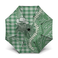 Green Hawaii Palaka Cowboy Turtle Umbrella Hawaiian Paniolo Puakenikeni Maile Lei DT05 One Size Folded 11.42 inch Opened Diameter 37.4 inch Green - Polynesian Pride