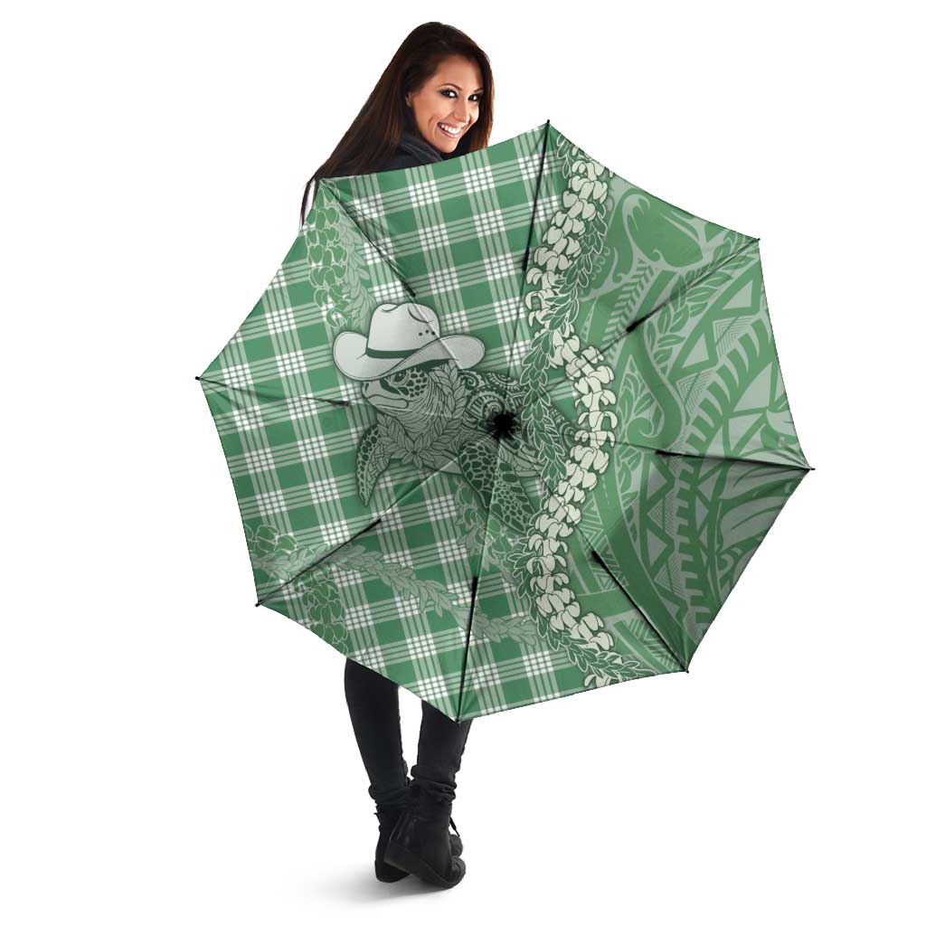 Green Hawaii Palaka Cowboy Turtle Umbrella Hawaiian Paniolo Puakenikeni Maile Lei DT05 - Polynesian Pride