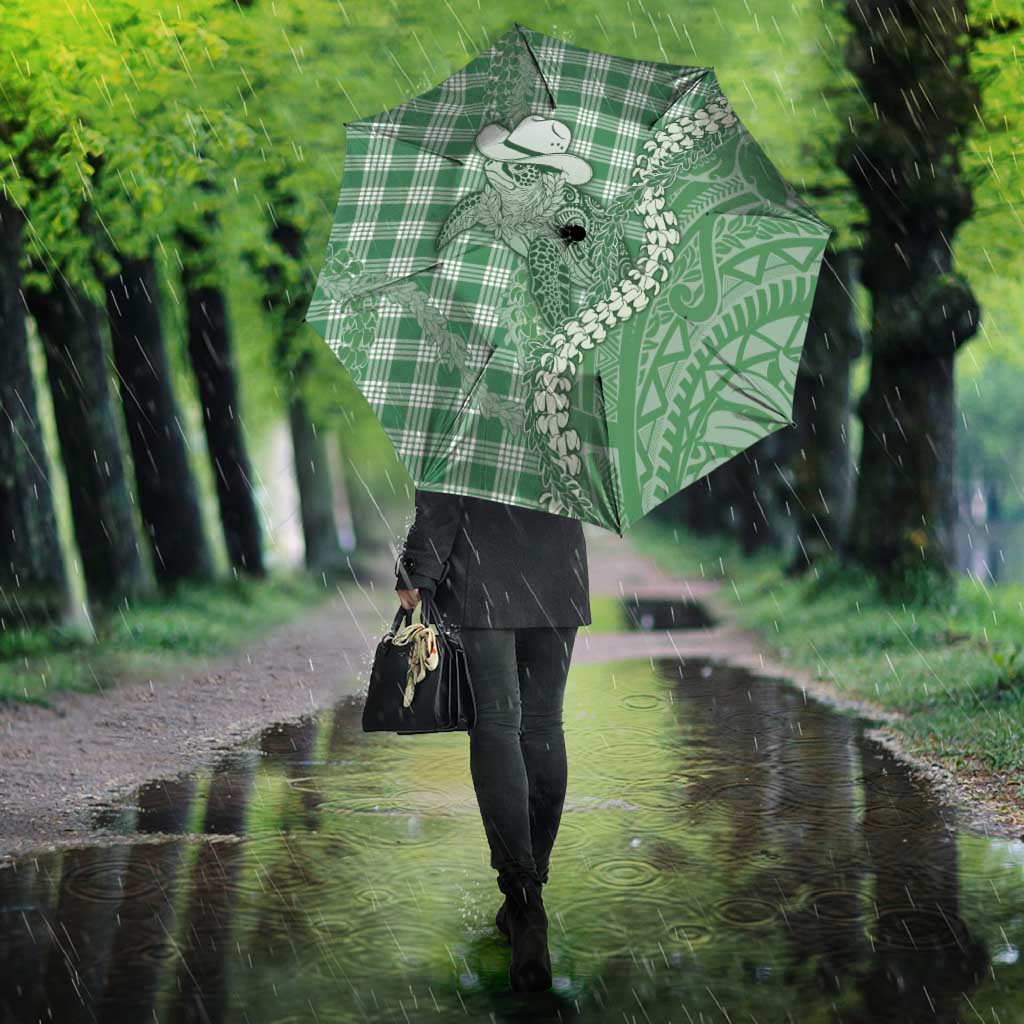 Green Hawaii Palaka Cowboy Turtle Umbrella Hawaiian Paniolo Puakenikeni Maile Lei DT05 - Polynesian Pride