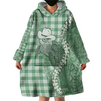Green Hawaii Palaka Cowboy Turtle Wearable Blanket Hoodie Hawaiian Paniolo Puakenikeni Maile Lei DT05 - Polynesian Pride