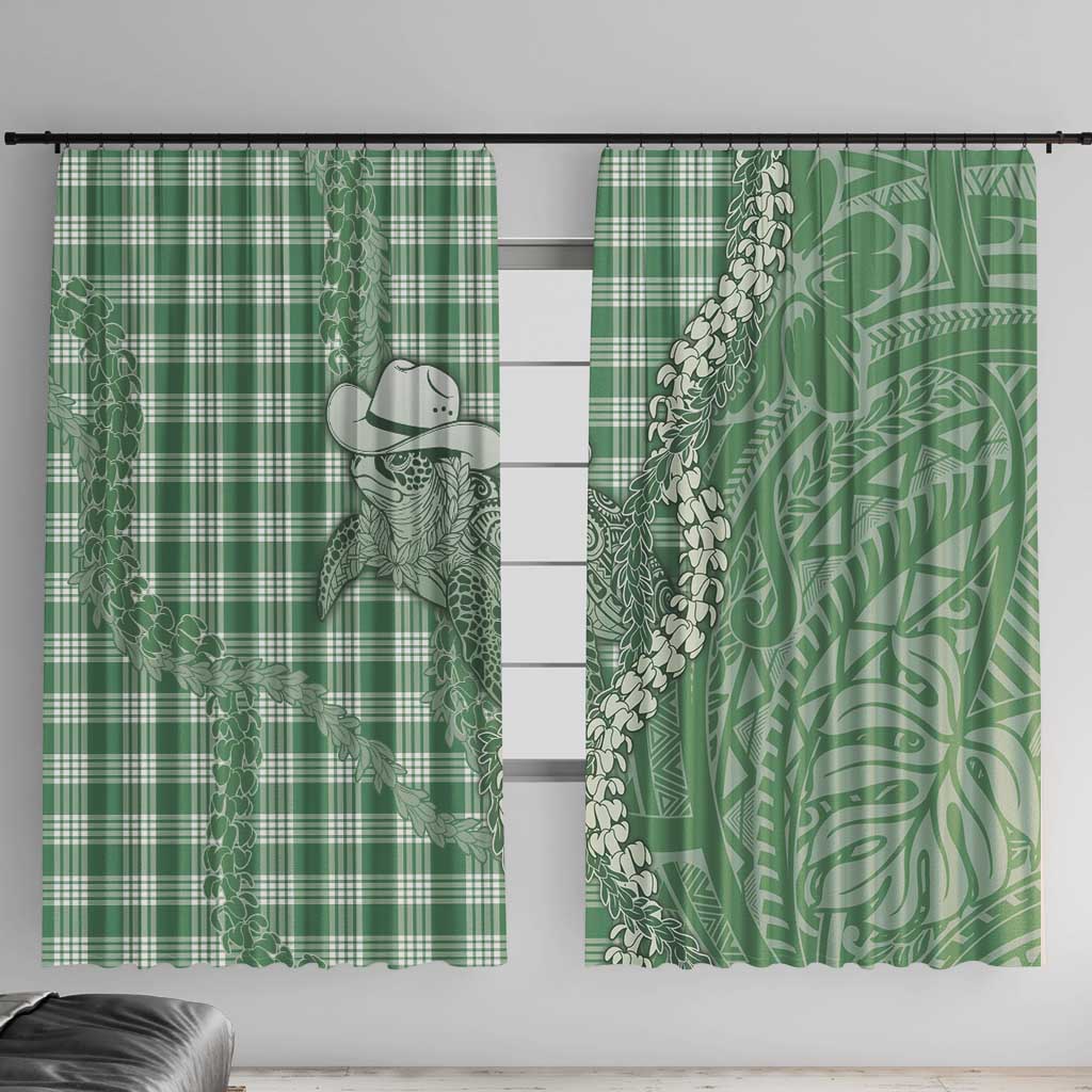 Green Hawaii Palaka Cowboy Turtle Window Curtain Hawaiian Paniolo Puakenikeni Maile Lei DT05 With Hooks Green - Polynesian Pride
