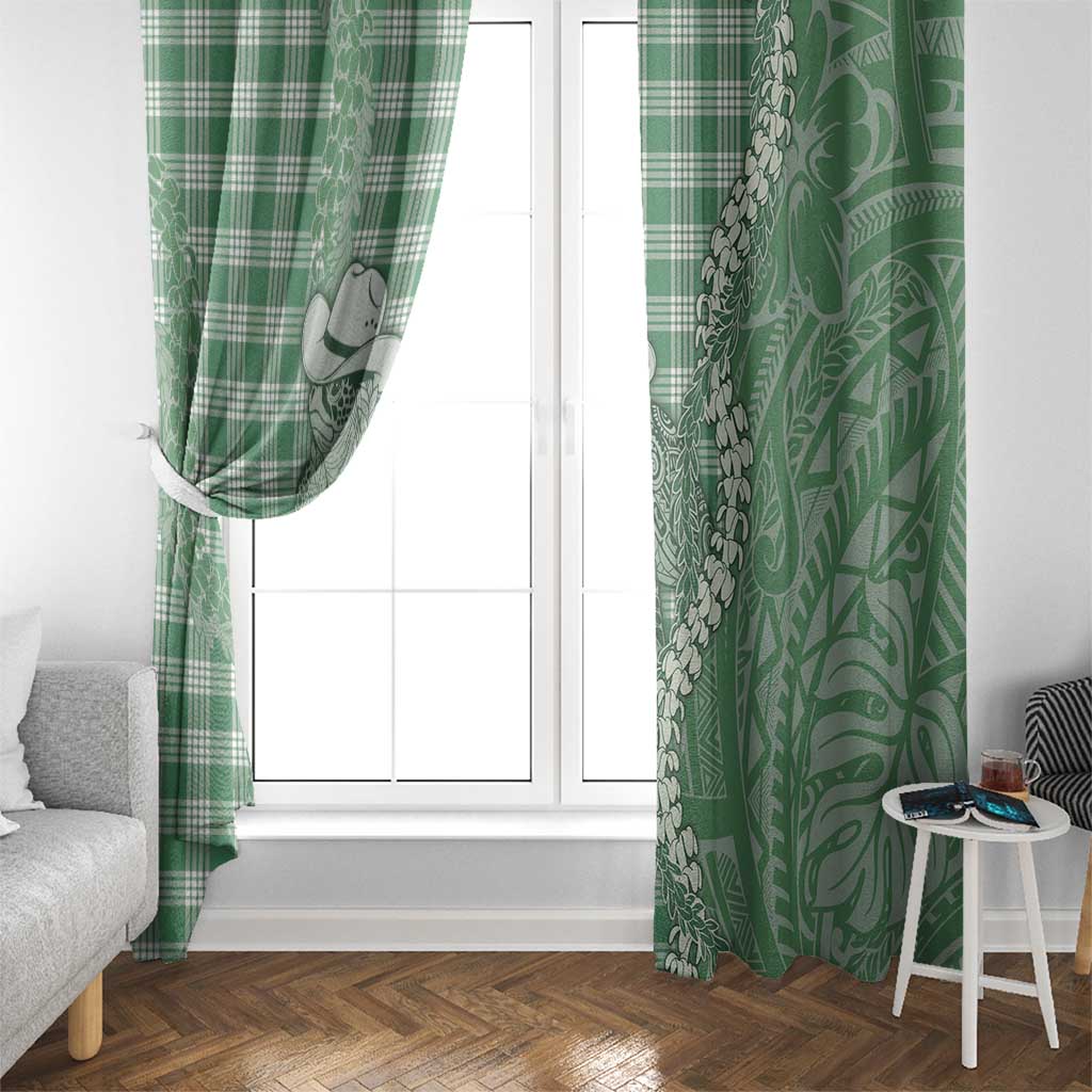 Green Hawaii Palaka Cowboy Turtle Window Curtain Hawaiian Paniolo Puakenikeni Maile Lei DT05 - Polynesian Pride