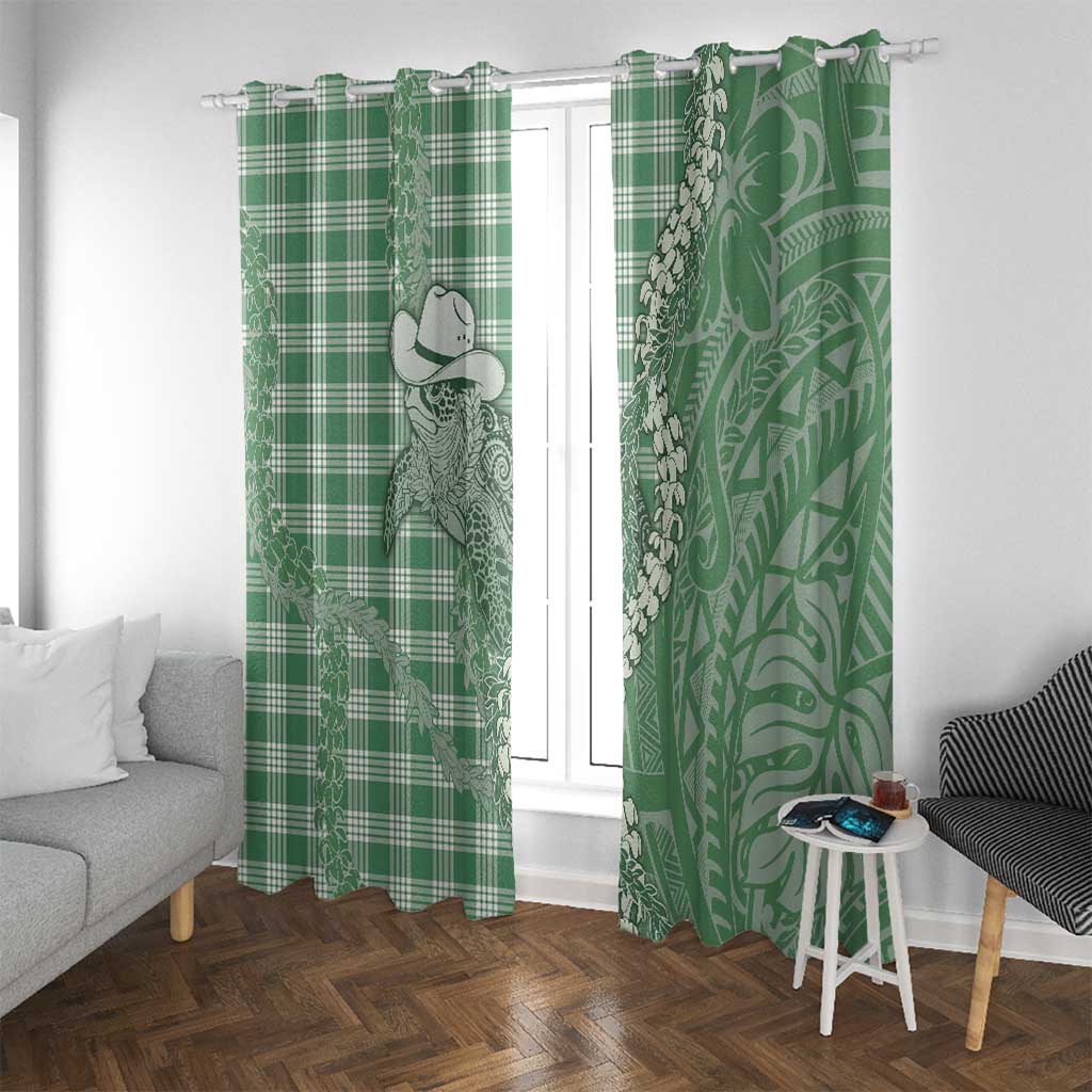 Green Hawaii Palaka Cowboy Turtle Window Curtain Hawaiian Paniolo Puakenikeni Maile Lei DT05 With Grommets Green - Polynesian Pride