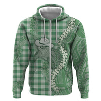 Green Hawaii Palaka Cowboy Turtle Zip Hoodie Hawaiian Paniolo Puakenikeni Maile Lei DT05 Zip Hoodie Green - Polynesian Pride