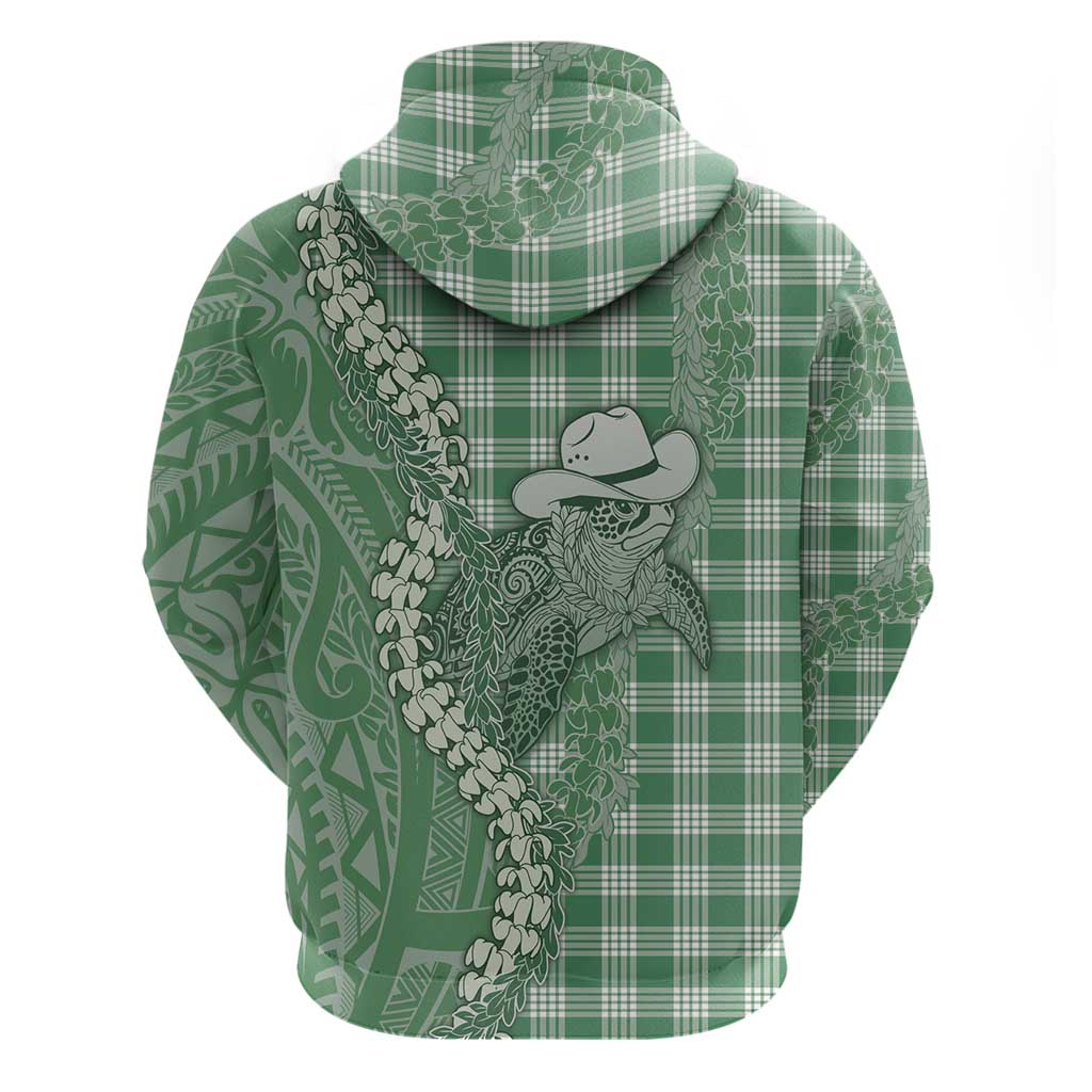 Green Hawaii Palaka Cowboy Turtle Zip Hoodie Hawaiian Paniolo Puakenikeni Maile Lei DT05 - Polynesian Pride