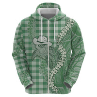 Green Hawaii Palaka Cowboy Turtle Zip Hoodie Hawaiian Paniolo Puakenikeni Maile Lei DT05 - Polynesian Pride
