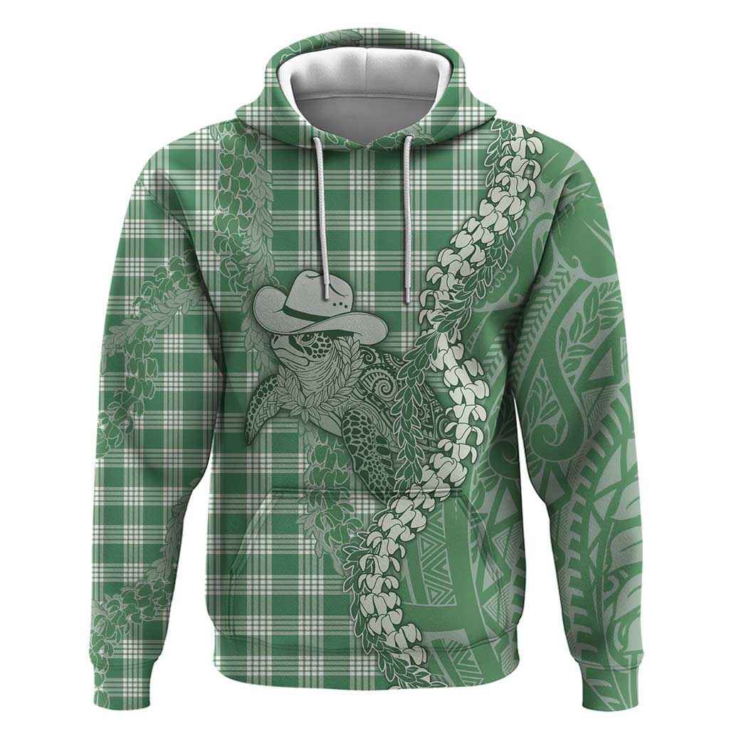 Green Hawaii Palaka Cowboy Turtle Zip Hoodie Hawaiian Paniolo Puakenikeni Maile Lei DT05 Pullover Hoodie Green - Polynesian Pride