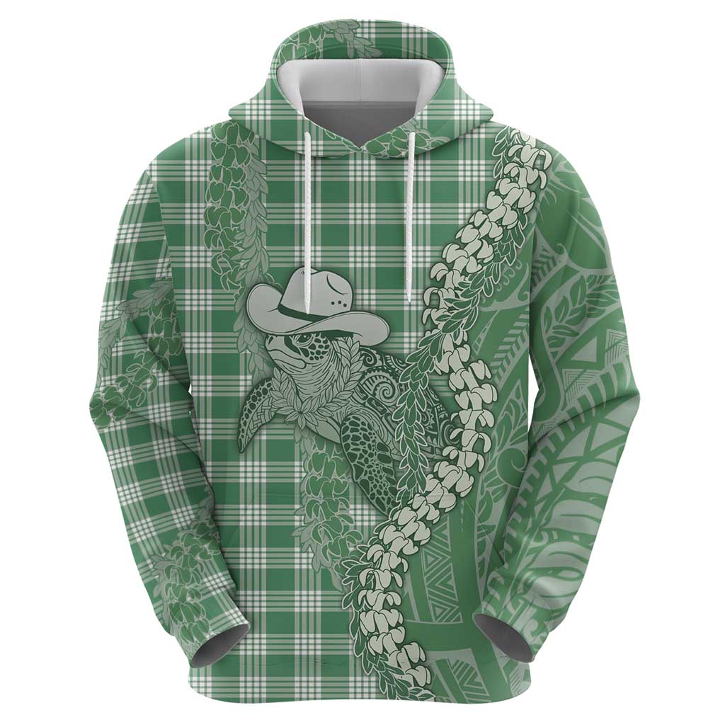 Green Hawaii Palaka Cowboy Turtle Zip Hoodie Hawaiian Paniolo Puakenikeni Maile Lei DT05 - Polynesian Pride