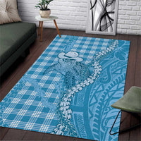 Blue Hawaii Palaka Cowboy Turtle Area Rug Hawaiian Paniolo Puakenikeni Maile Lei DT05 Blue - Polynesian Pride